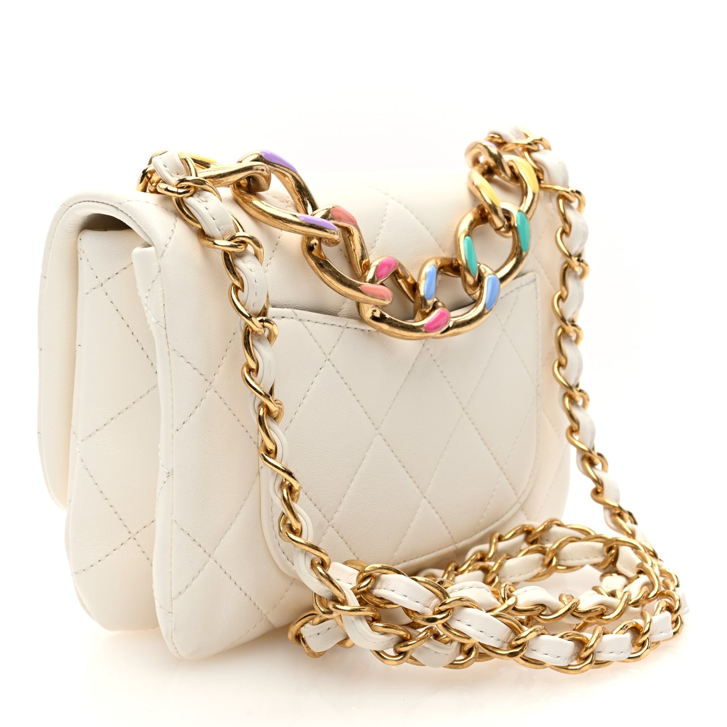 Lambskin Quilted Small Color Match Flap White Multicolor