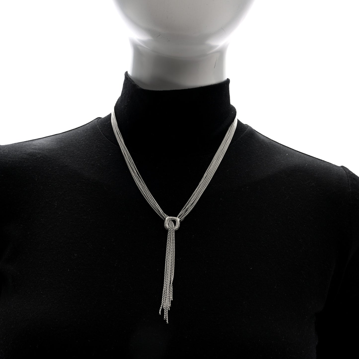 Sterling Silver Diamond 14mm Waterfall Lariat Necklace