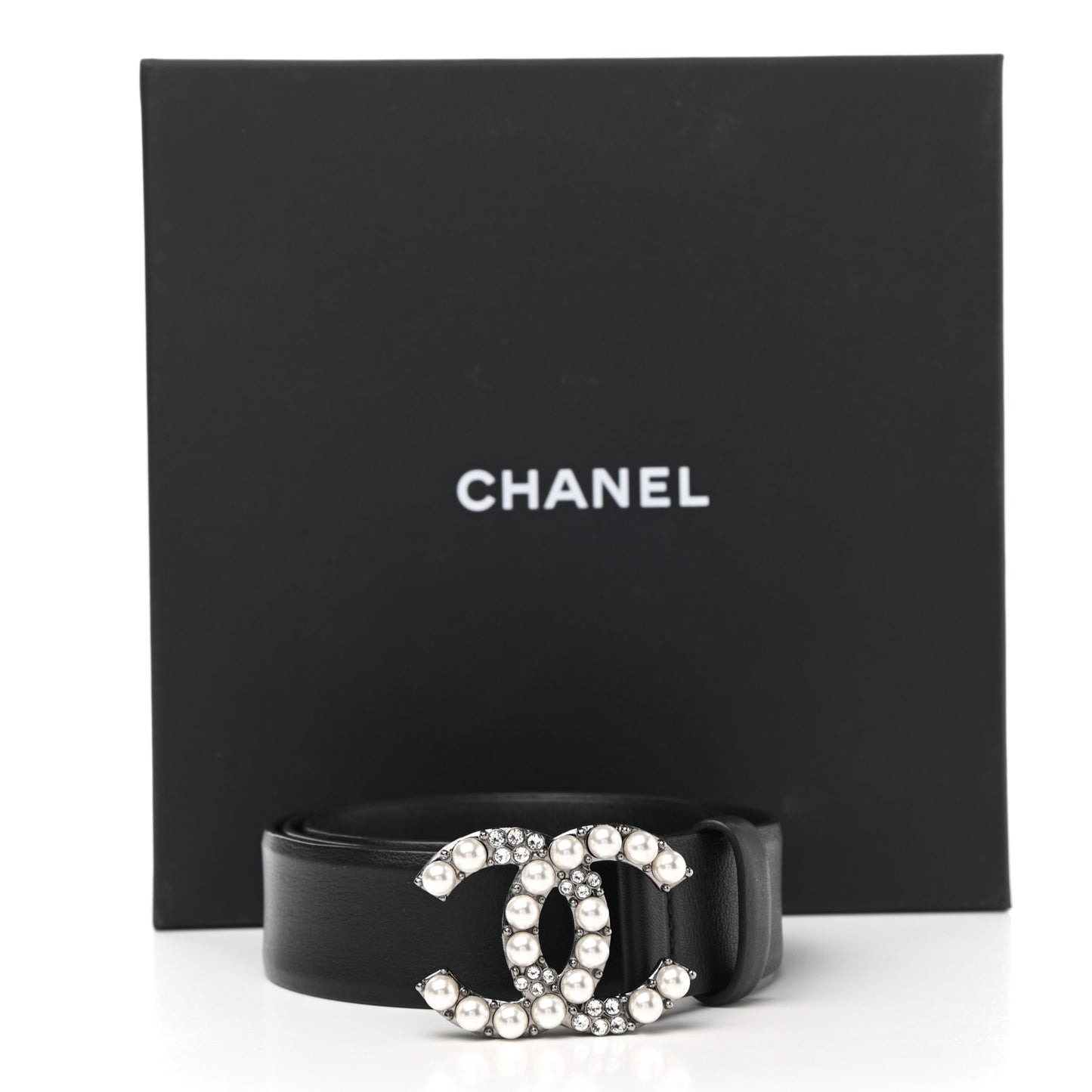 Calfskin Pearl Crystal CC Belt 75 30 Black