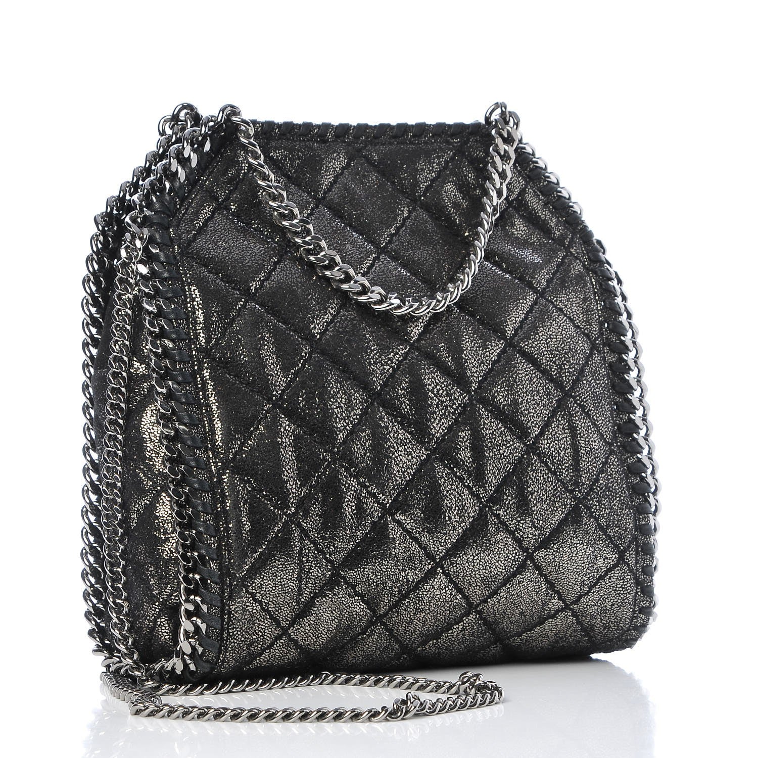 Stella McCartney Chamois Shiny Dotted Quilted Mini Falabella Tote Ruthenium 3 of 8
