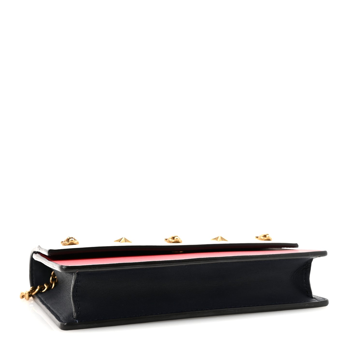 Calfskin Tiger Studded Chain Wallet Blue Agata Hibiscus Red Mystic White
