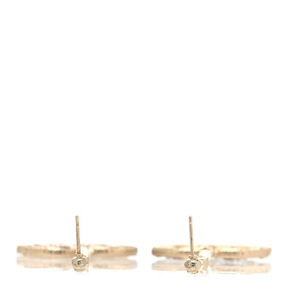 Chanel Pearl Crystal CC Tweed Drop Earrings Gold Brown Green 3 of 4