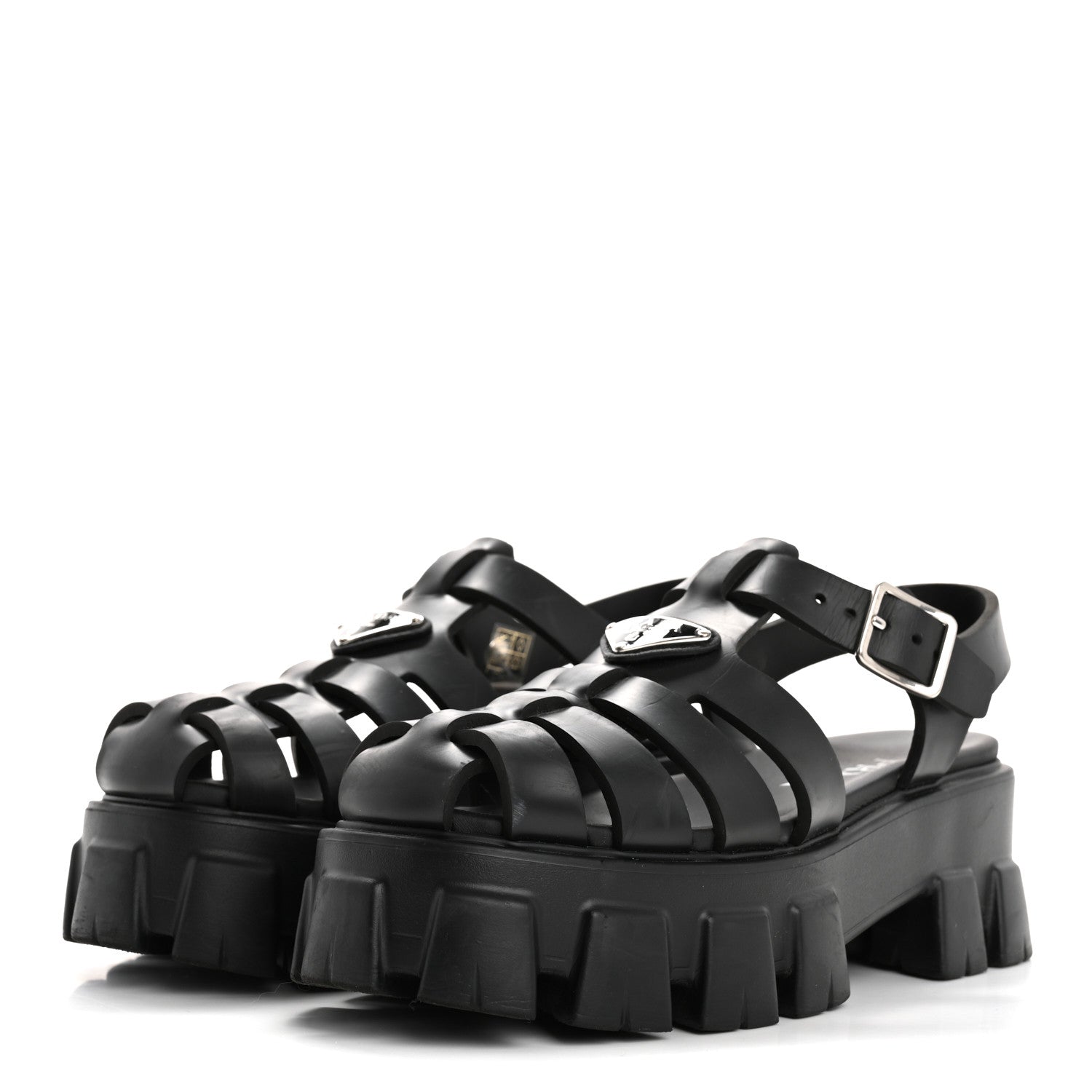 Prada Foam Rubber Triangle Logo Monolith 55mm Cage Sandals 38 Black 4 of 15