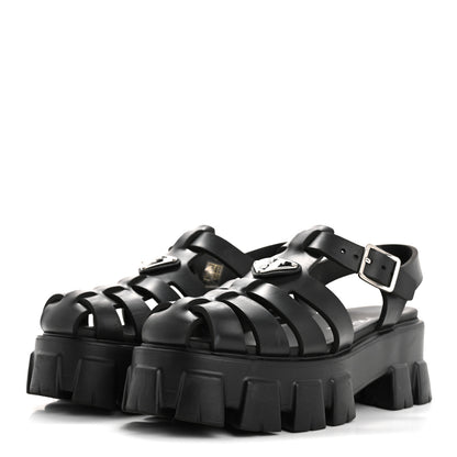 Prada Foam Rubber Triangle Logo Monolith 55mm Cage Sandals 38 Black 4 of 15