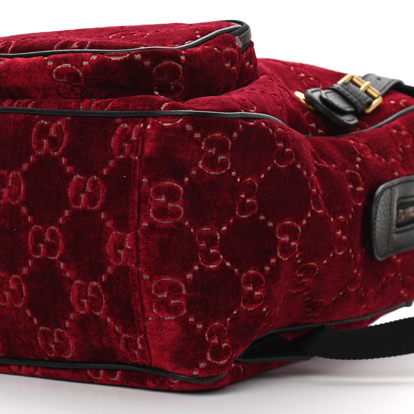 Velvet GG Monogram Textured Calfskin Web Small Double Buckle Backpack Red Cipria Black