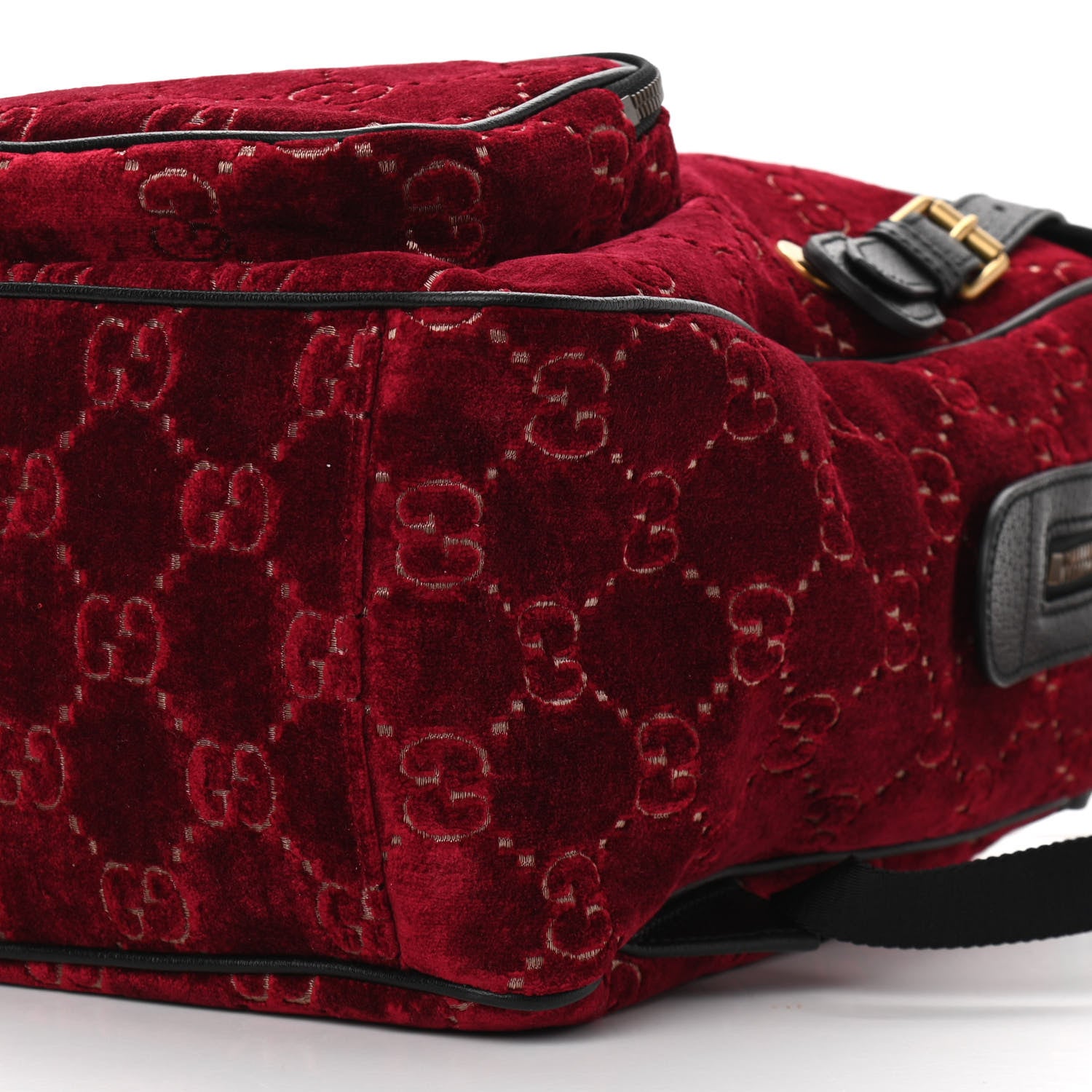 Gucci Velvet GG Monogram Textured Calfskin Web Small Double Buckle Backpack Red Cipria Black 10 of 10