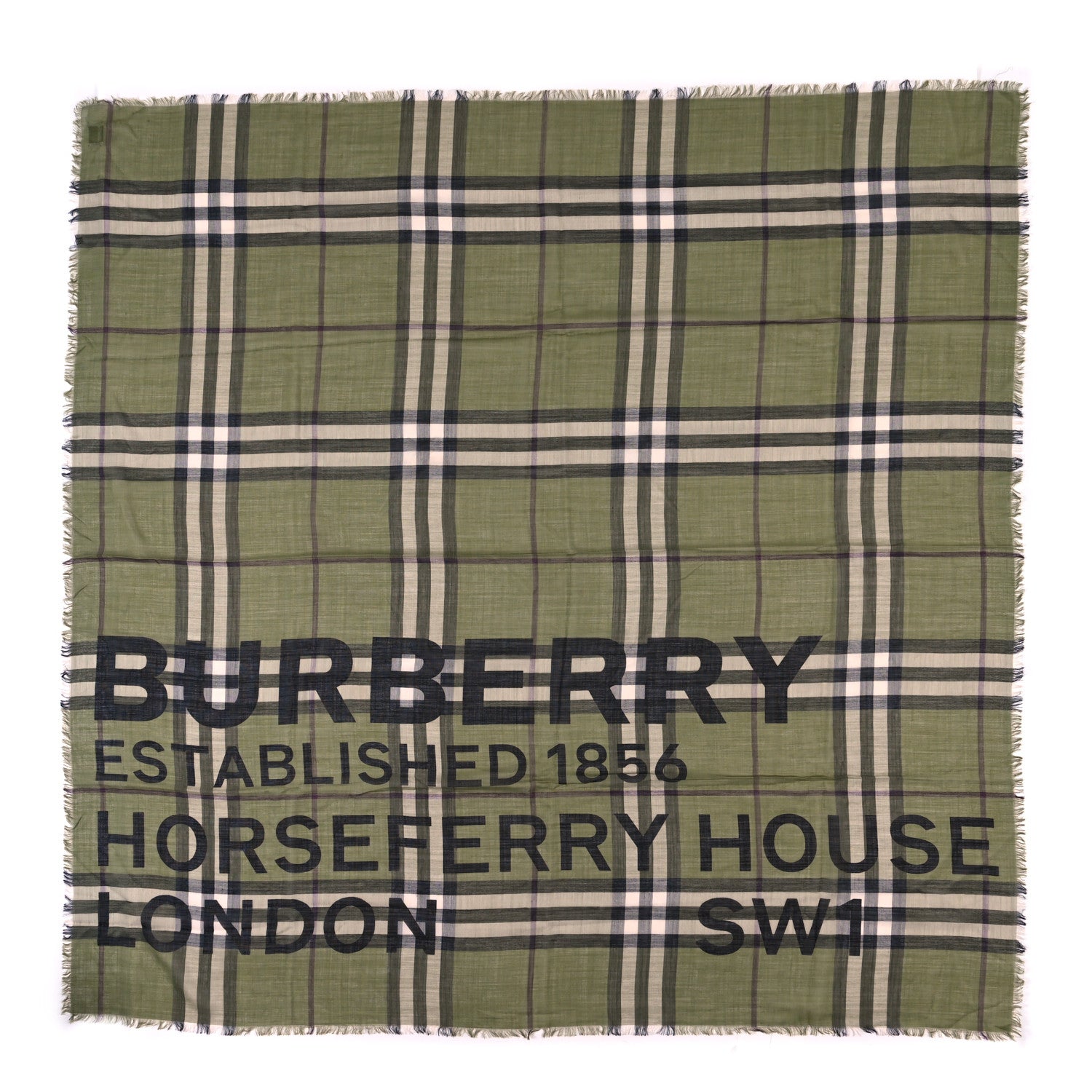 Burberry Wool Silk Horseferry Giant Check Print Scarf Olive Green 1 of 3
