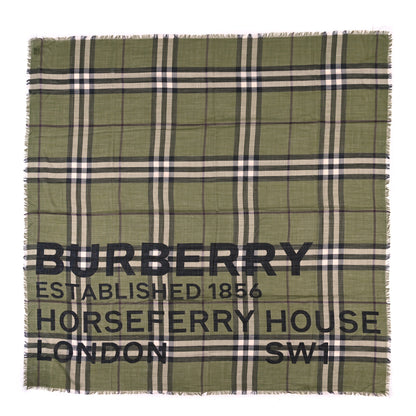 Burberry Wool Silk Horseferry Giant Check Print Scarf Olive Green 1 of 3