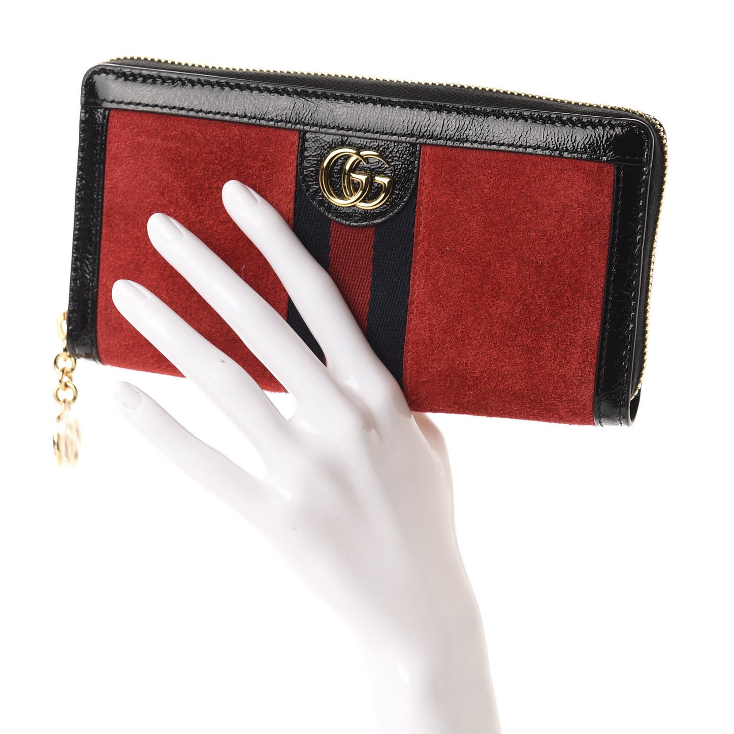 Suede Patent Web Ophidia Zip Around Wallet Hibiscus Red Black