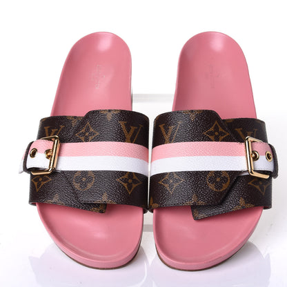 Louis Vuitton Patent Monogram Bom Dia Flat Mule 37.5 Rose White 5 of 10