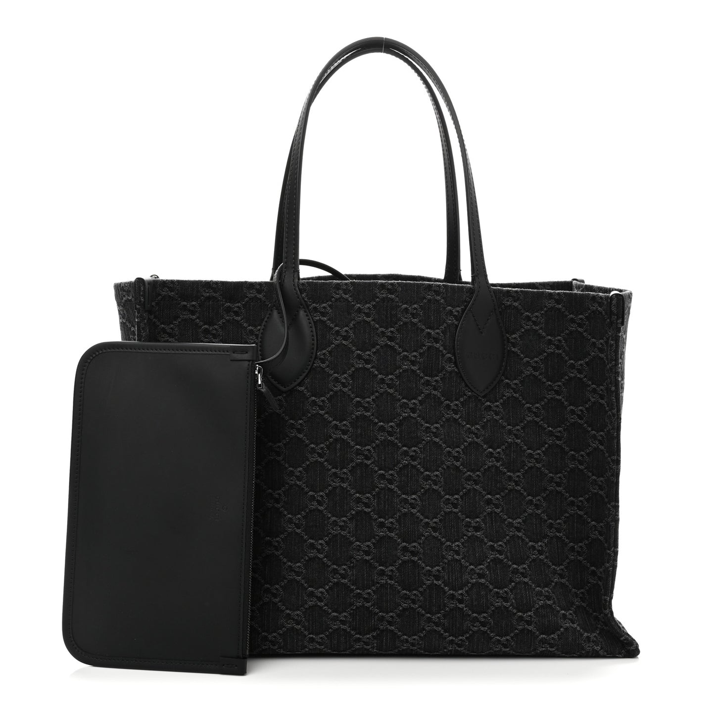 Denim Ophidia GG Monogram Large Tote Black Grey