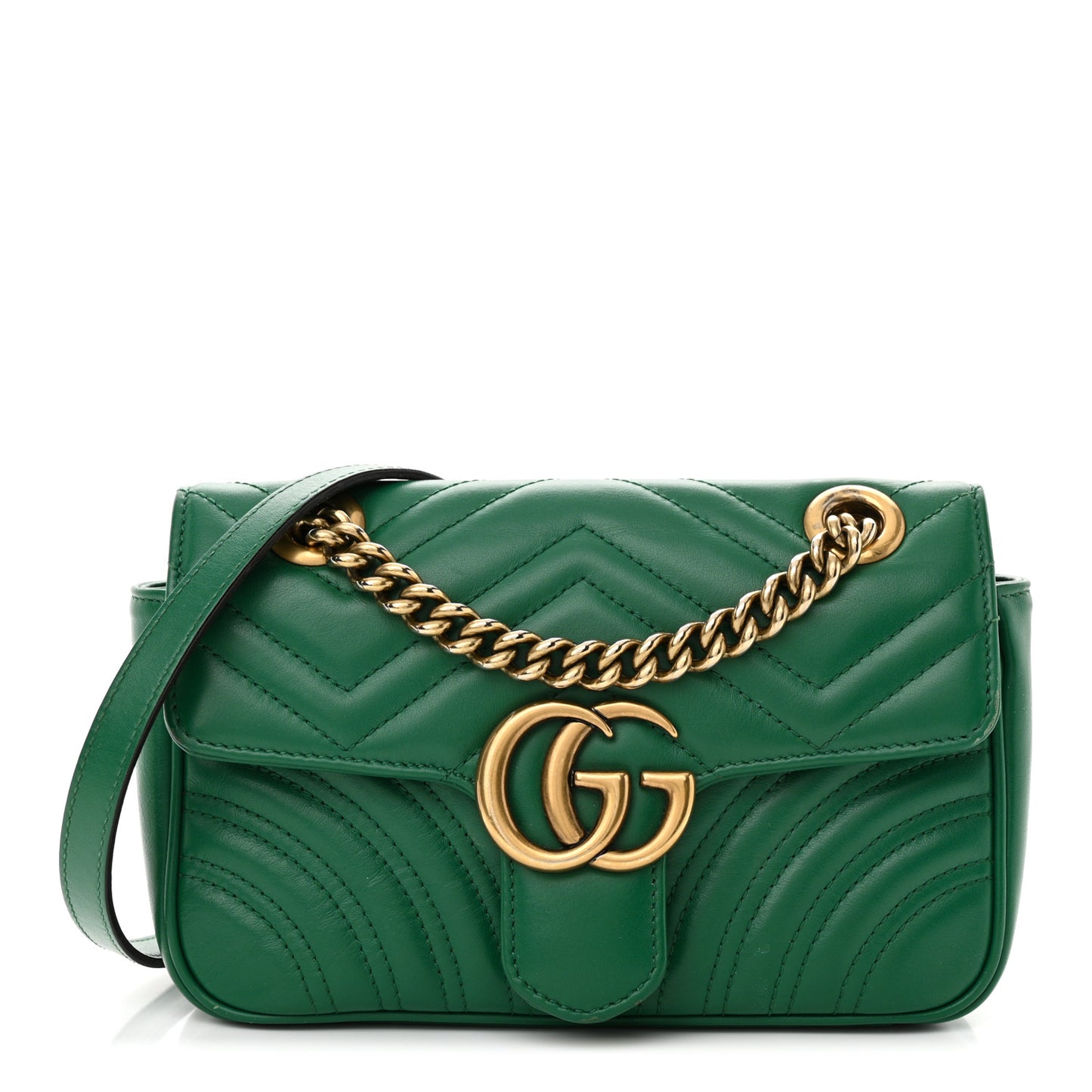 Calfskin Matelasse Mini GG Marmont Shoulder Bag Emerald Green