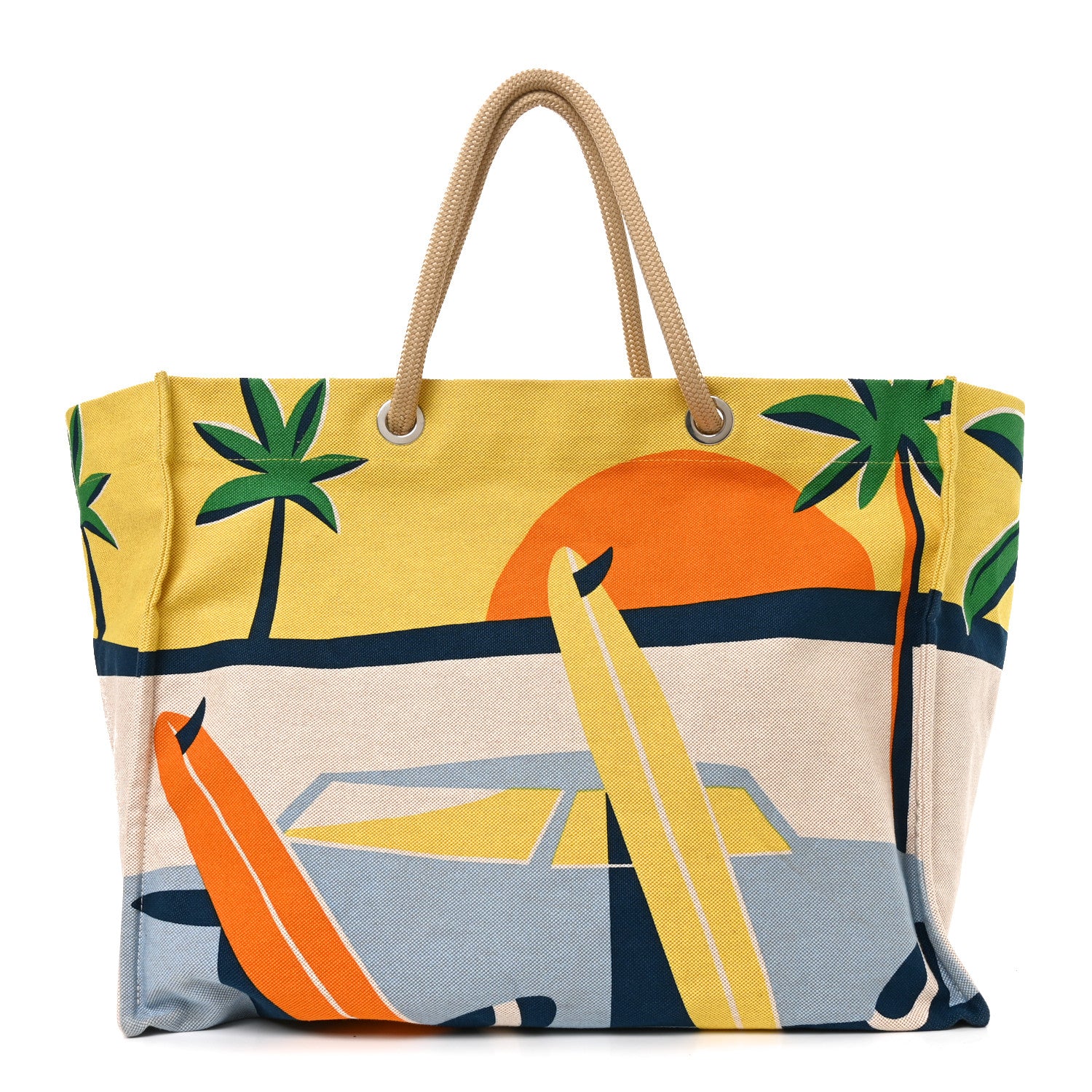 Hermes Cotton Canvas Apres la Vague Beach Bag Jaune Bleu 1 of 10