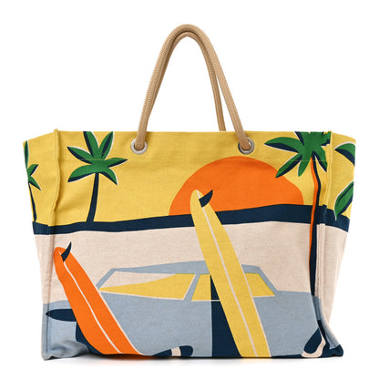 Hermes Cotton Canvas Apres la Vague Beach Bag Jaune Bleu 1 of 10