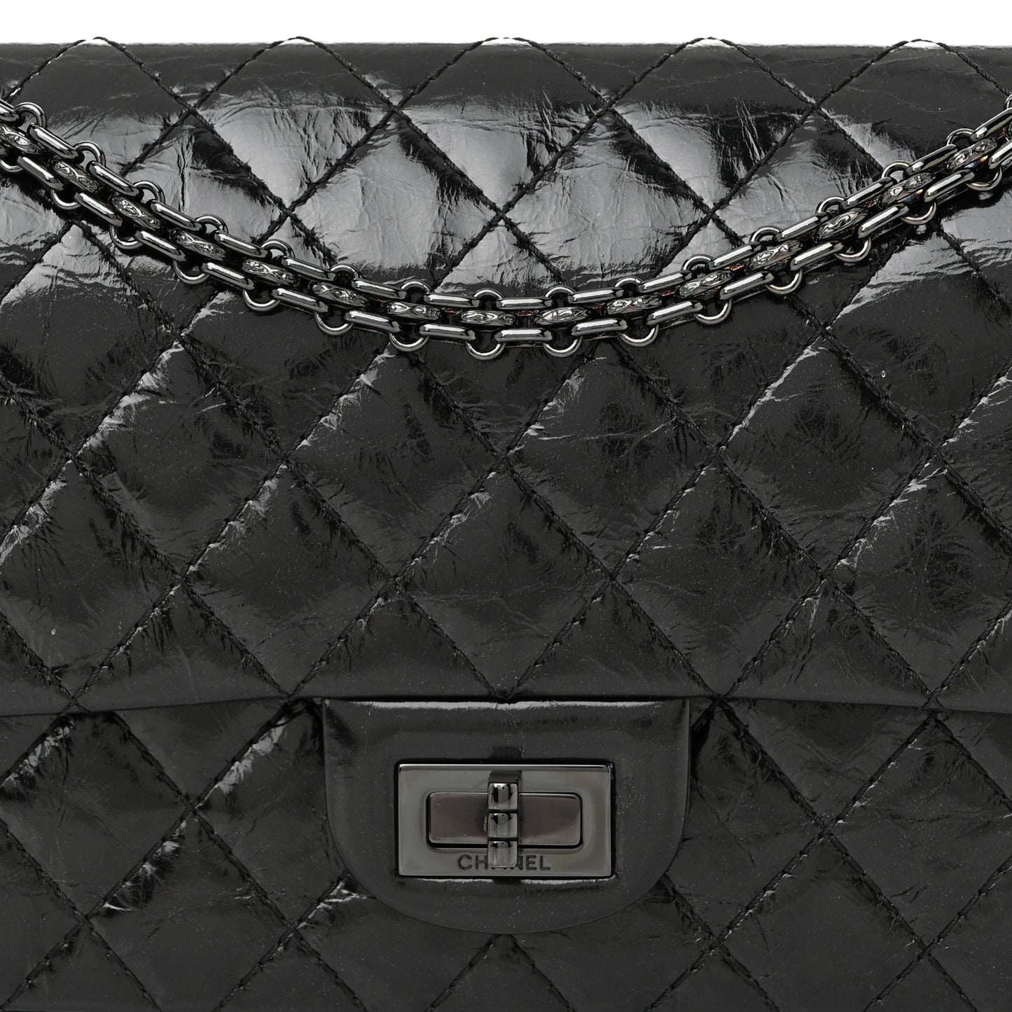 Glazed Aged Calfskin Quilted 2.55 Reissue 225 Flap So Black