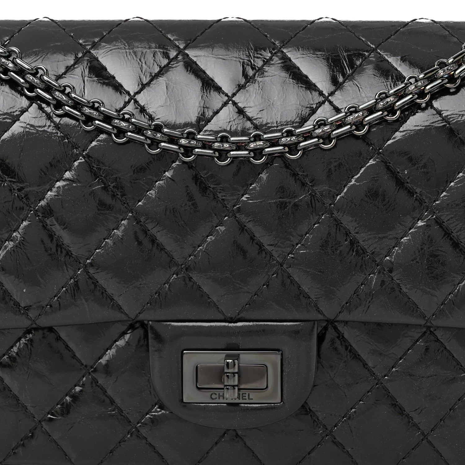 Chanel Glazed Aged Calfskin Quilted 2.55 Reissue 225 Flap So Black 8 of 11