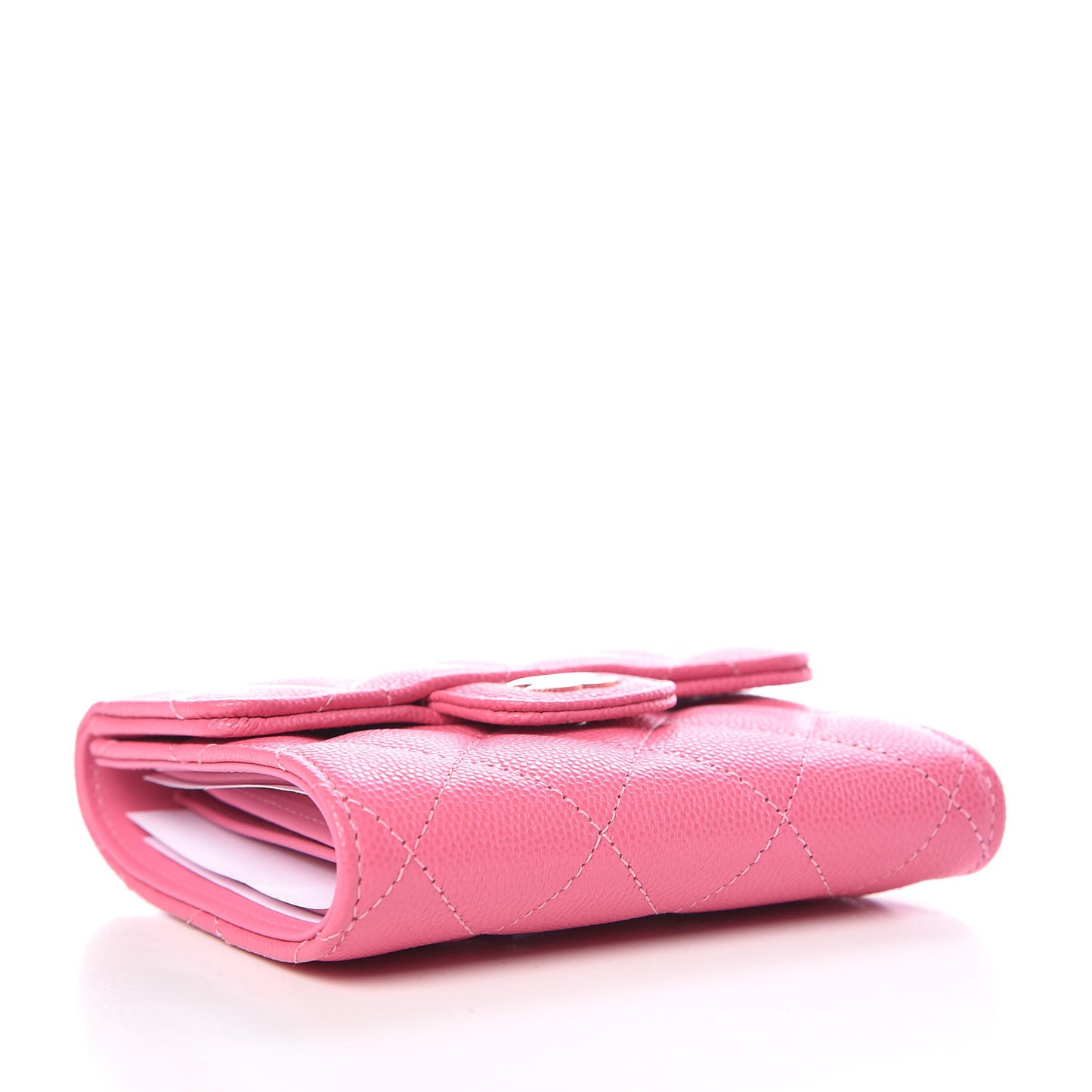 Caviar Quilted Compact Flap Wallet Pink
