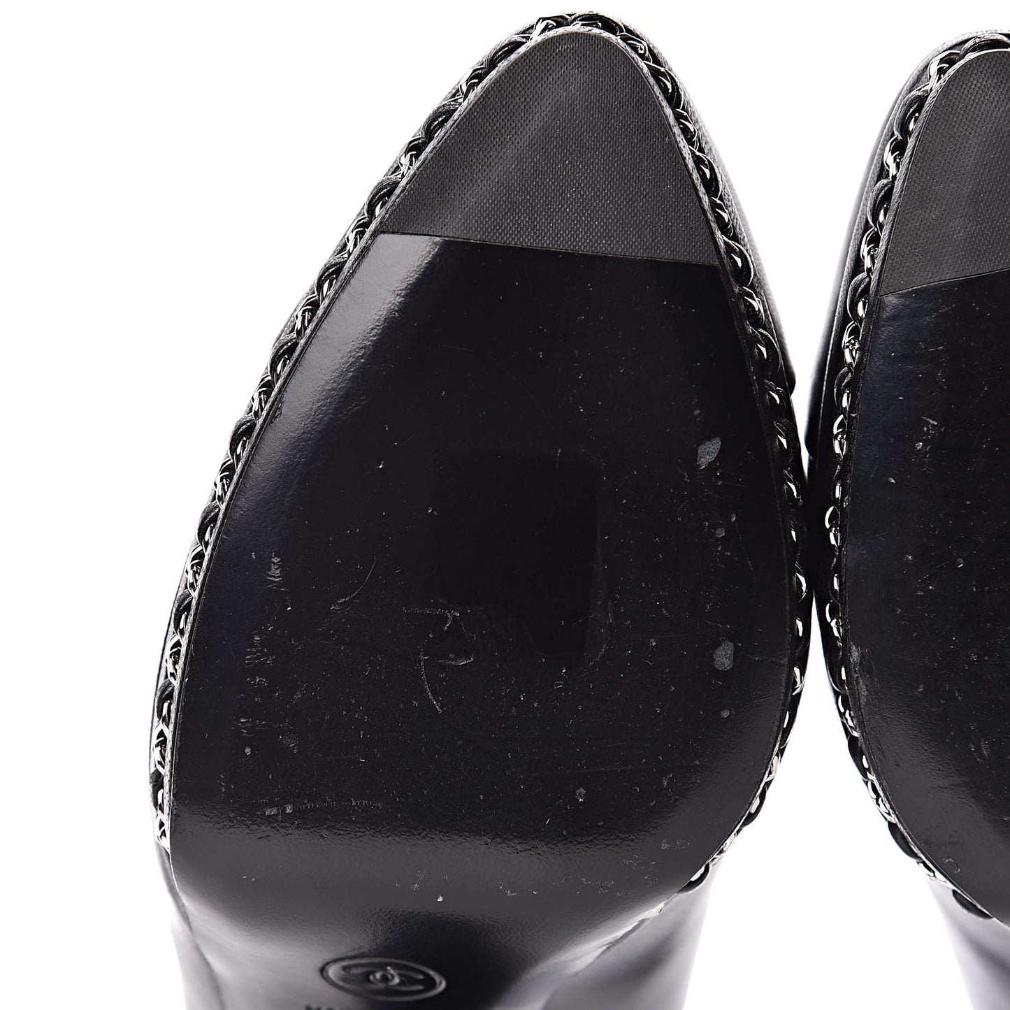 Lambskin CC Cap Toe Platform Chain Pumps 39 Black