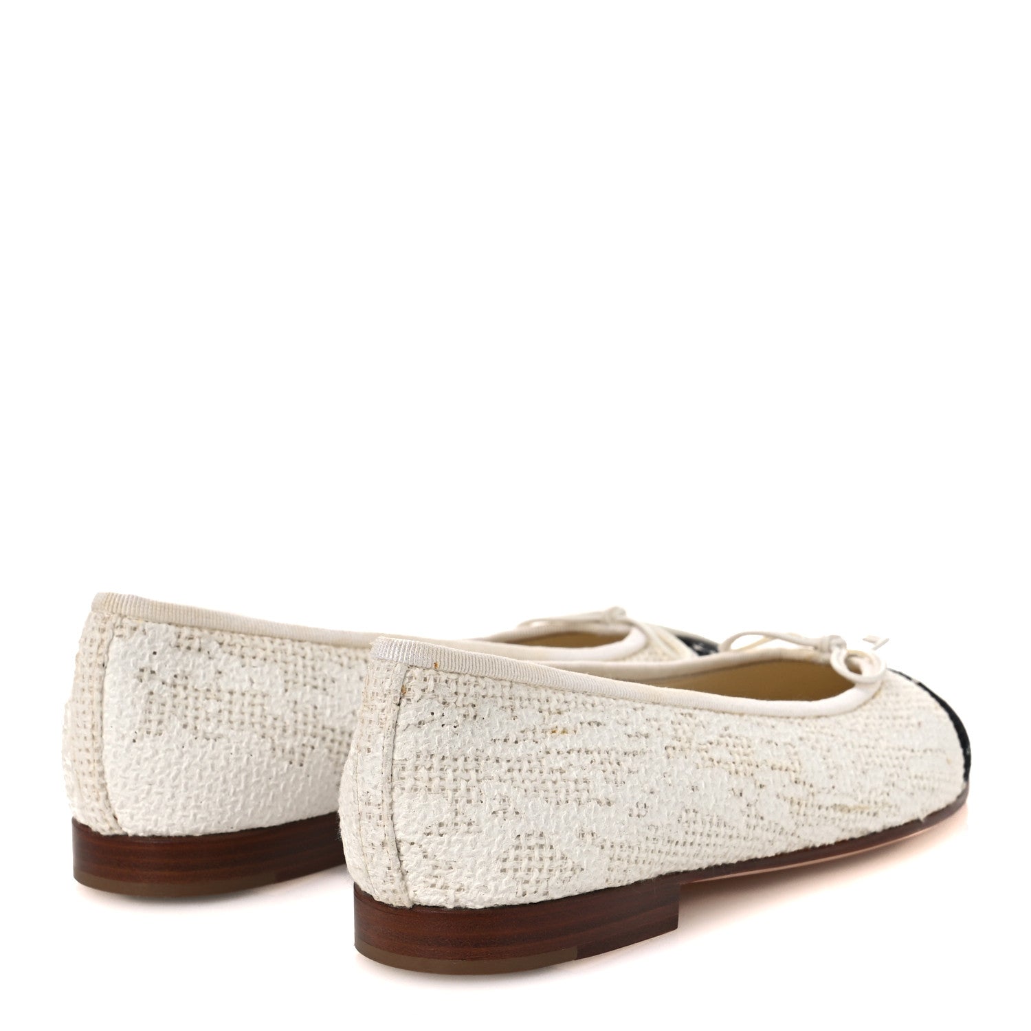Chanel Tweed Cap Toe Ballet Flats 37 White Black 5 of 13