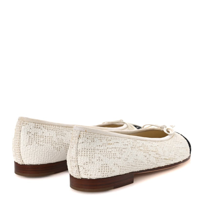 Chanel Tweed Cap Toe Ballet Flats 37 White Black 5 of 13