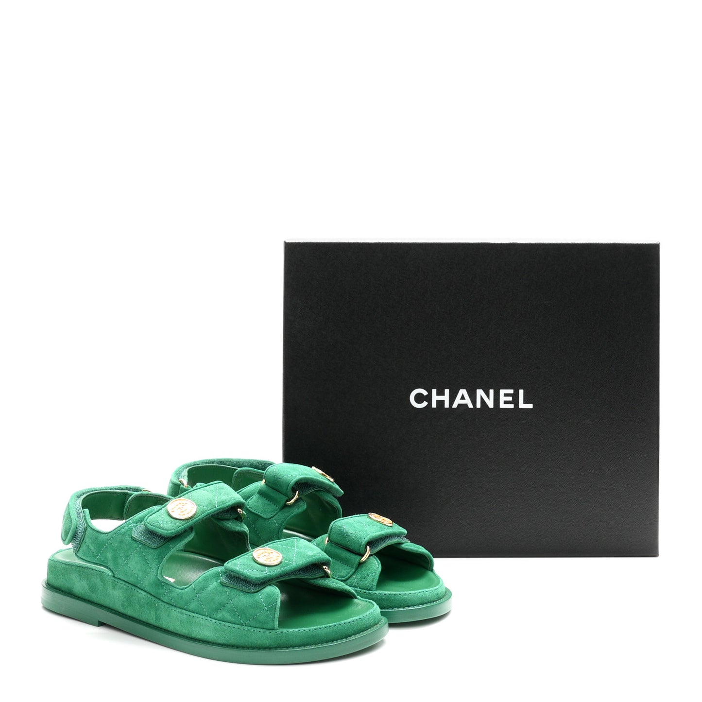 Suede Calfskin Velcro Dad Sandals 37 Blue Green