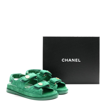 Chanel Suede Calfskin Velcro Dad Sandals 37 Blue Green 10 of 10