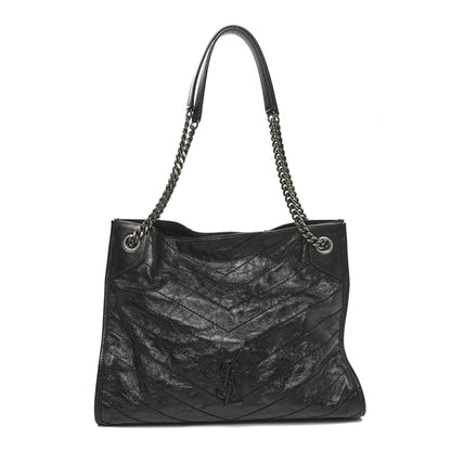 Saint Laurent Crinkled Calfskin Matelasse Monogram Medium Niki Shopper Tote Black 1 of 10