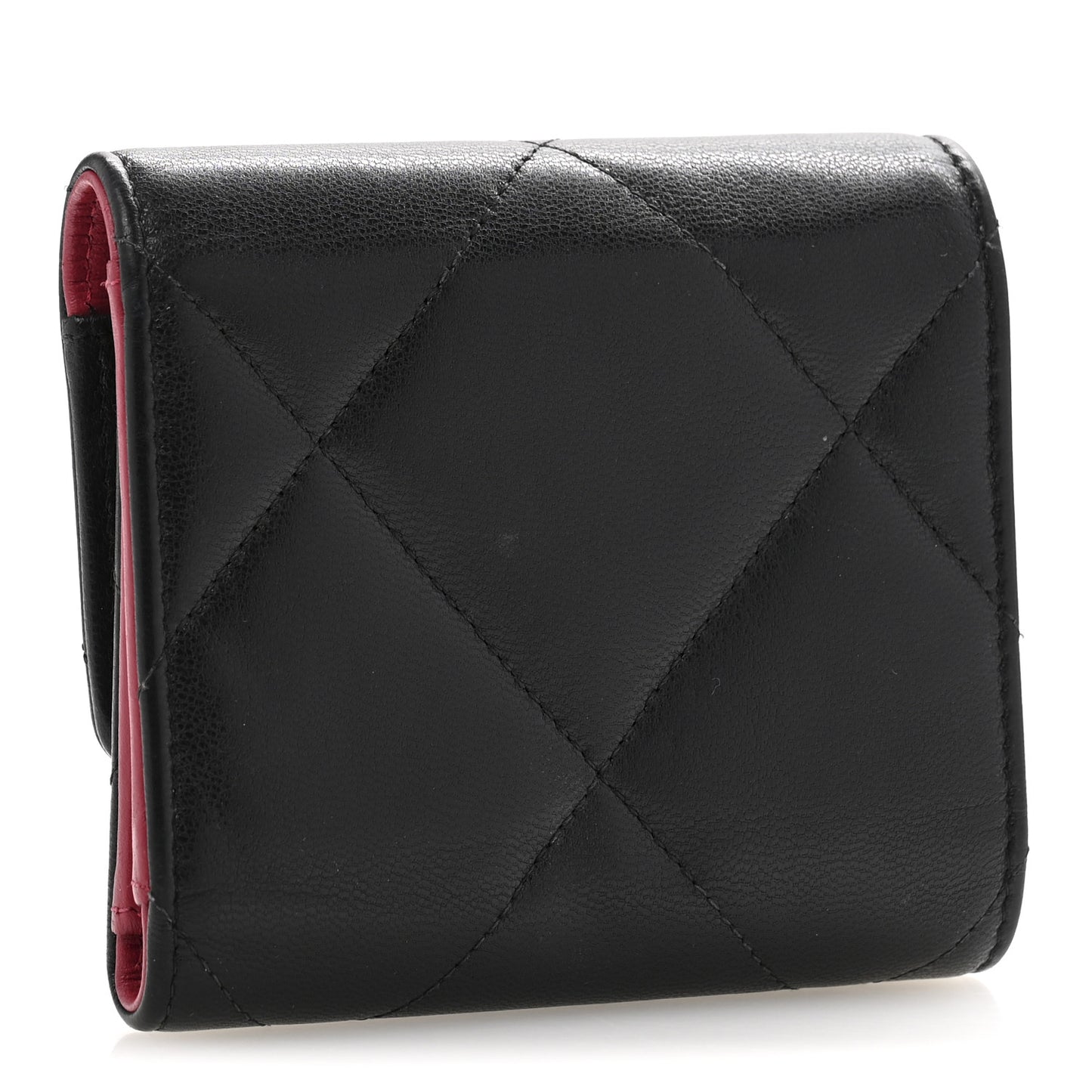 Goatskin Quilted Chanel 19 Small Flap Wallet Black