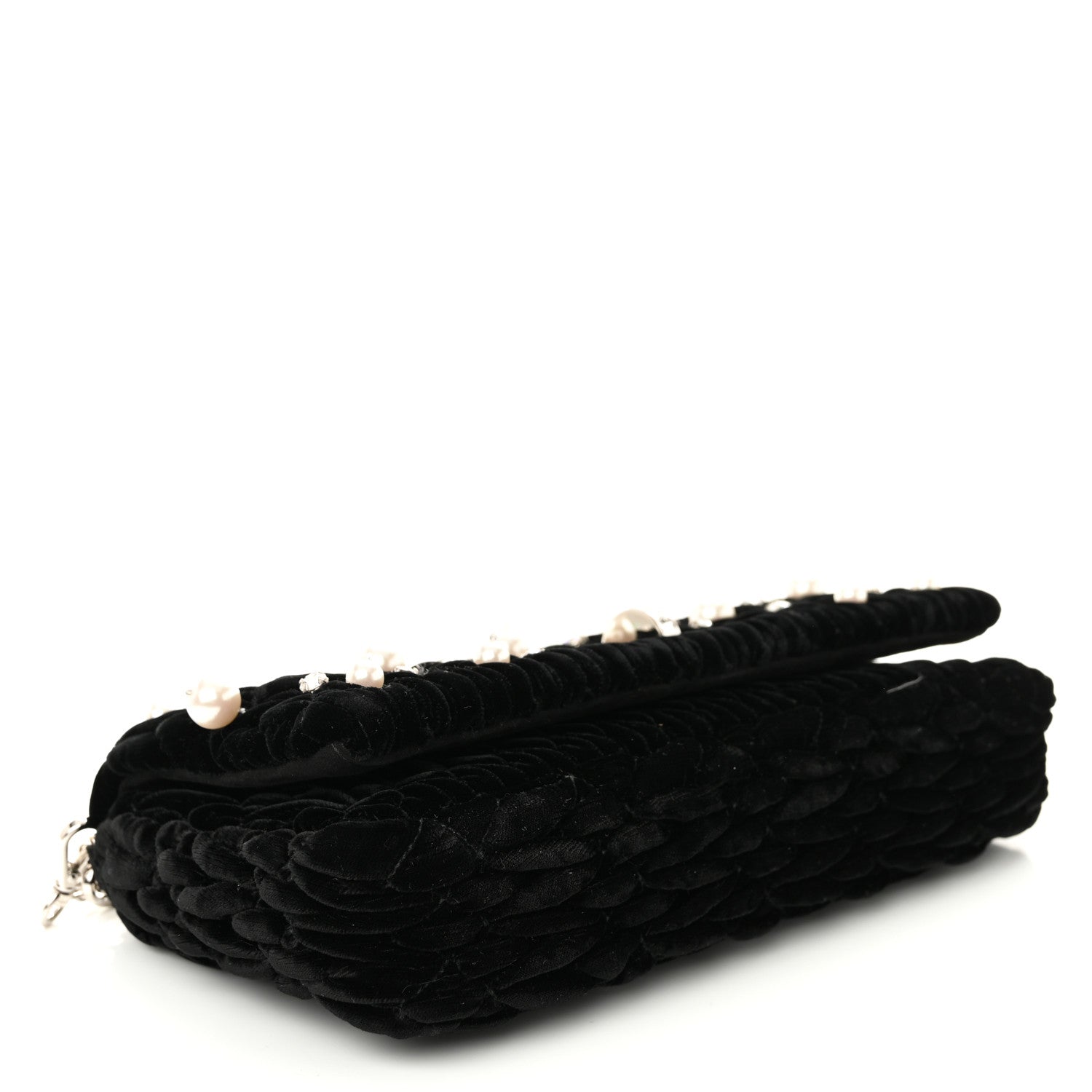 Miu Miu Velvet Matelasse Crystal Pearl Chain Shoulder Bag Black 4 of 10
