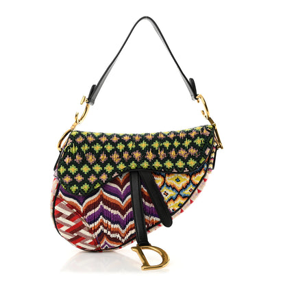 Christian Dior Embroidered Fringe Beaded Medium Saddle Bag Green Multicolor 1 of 10
