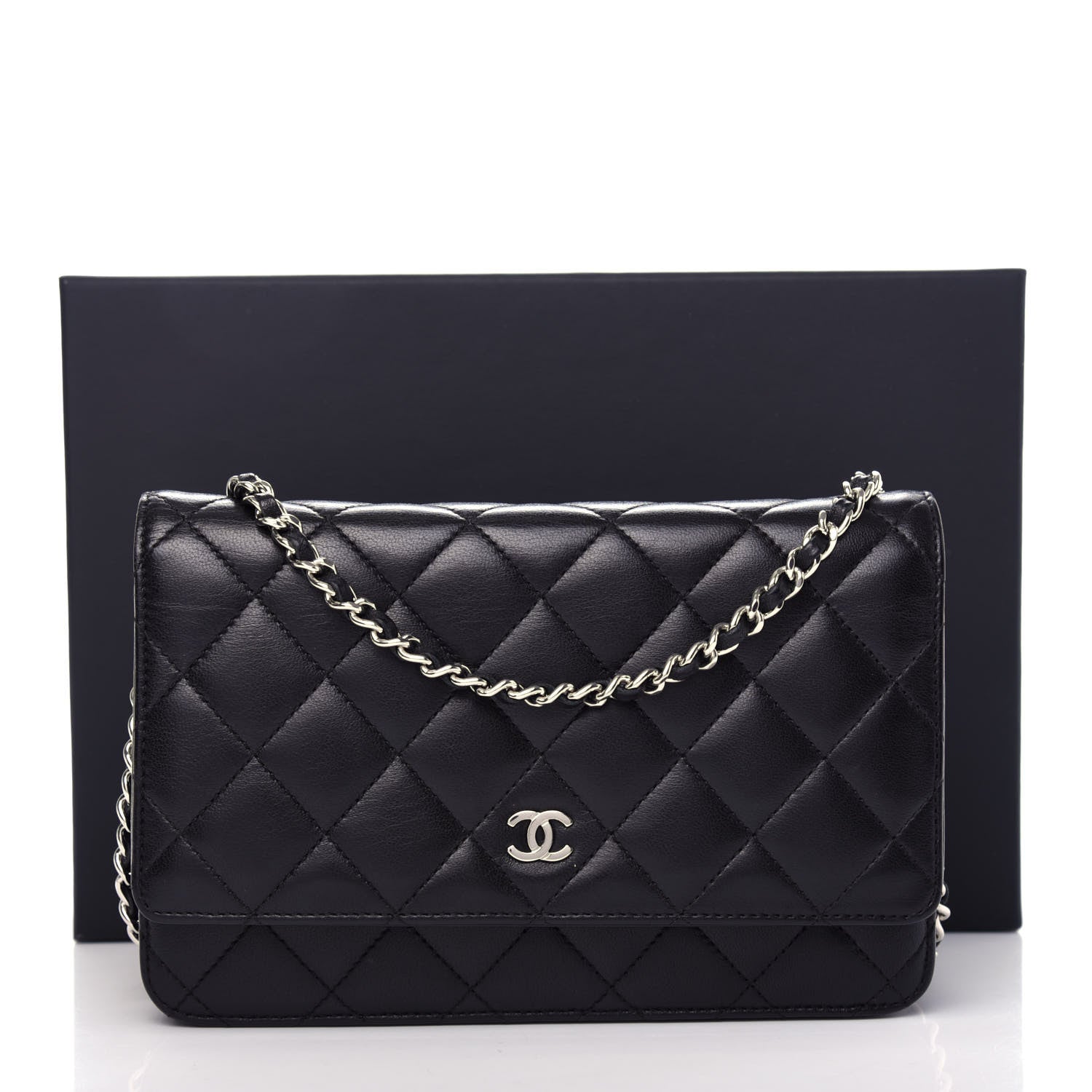 Chanel Lambskin Quilted Wallet On Chain WOC Black 12 of 12