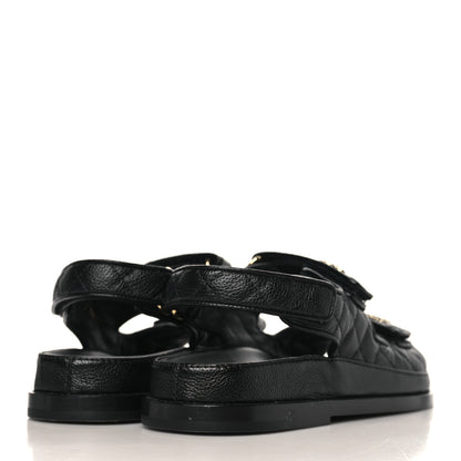 Chanel Grained Calfskin Velcro Dad Sandals 37 Black 4 of 9