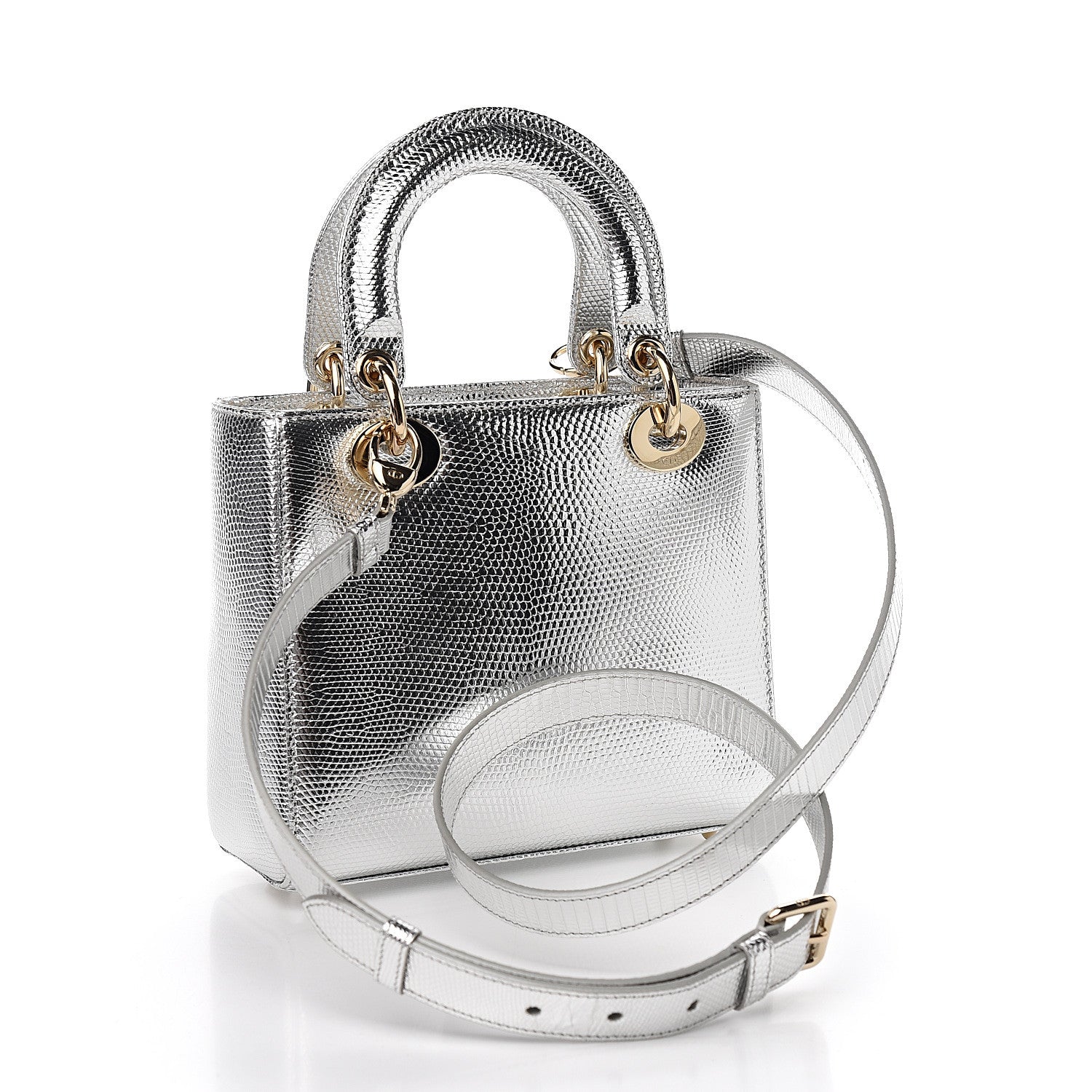 Christian Dior Metallic Lizard Small Lady Dior Argent 2 of 9