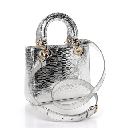 Christian Dior Metallic Lizard Small Lady Dior Argent 2 of 9