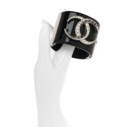 Chanel Resin Baguette Crystal Dubai CC Cuff Bracelet Black Silver 2 of 4