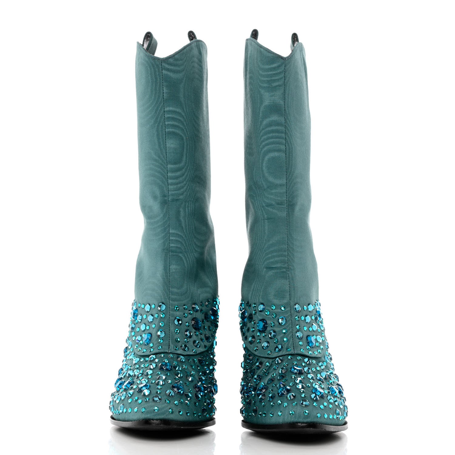 Gucci Nylon Crystal Embellished Cowboy Boots 37.5 Turquoise 2 of 9