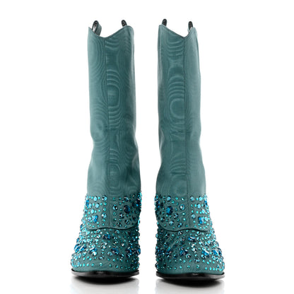 Gucci Nylon Crystal Embellished Cowboy Boots 37.5 Turquoise 2 of 9