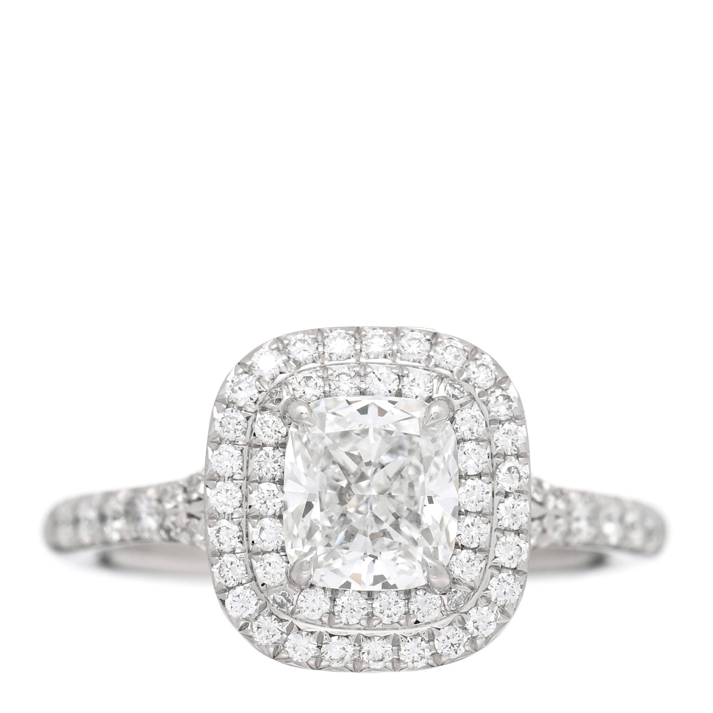 Platinum Diamond 1.06ct Soleste Cushion Cut Double Halo Engagement Ring 52 6