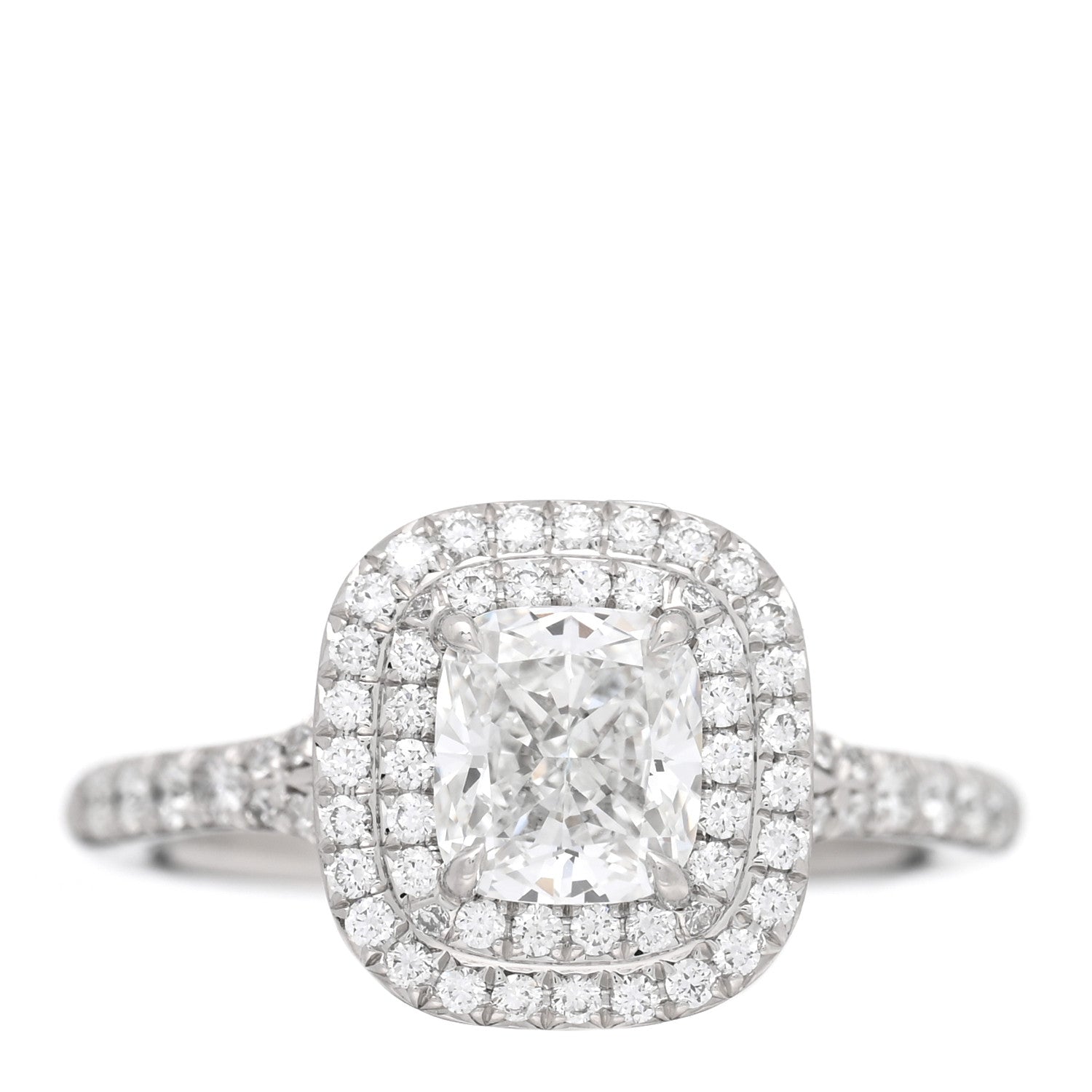 Tiffany Platinum Diamond 1.06ct Soleste Cushion Cut Double Halo Engagement Ring 52 6 1 of 5