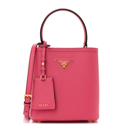 Prada Saffiano Cuir Calfskin Small Panier Bucket Bag Magenta Black 1 of 13