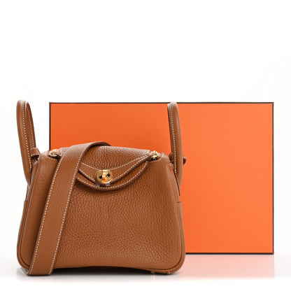 Hermes Taurillon Clemence Mini Lindy 20 Gold 10 of 10