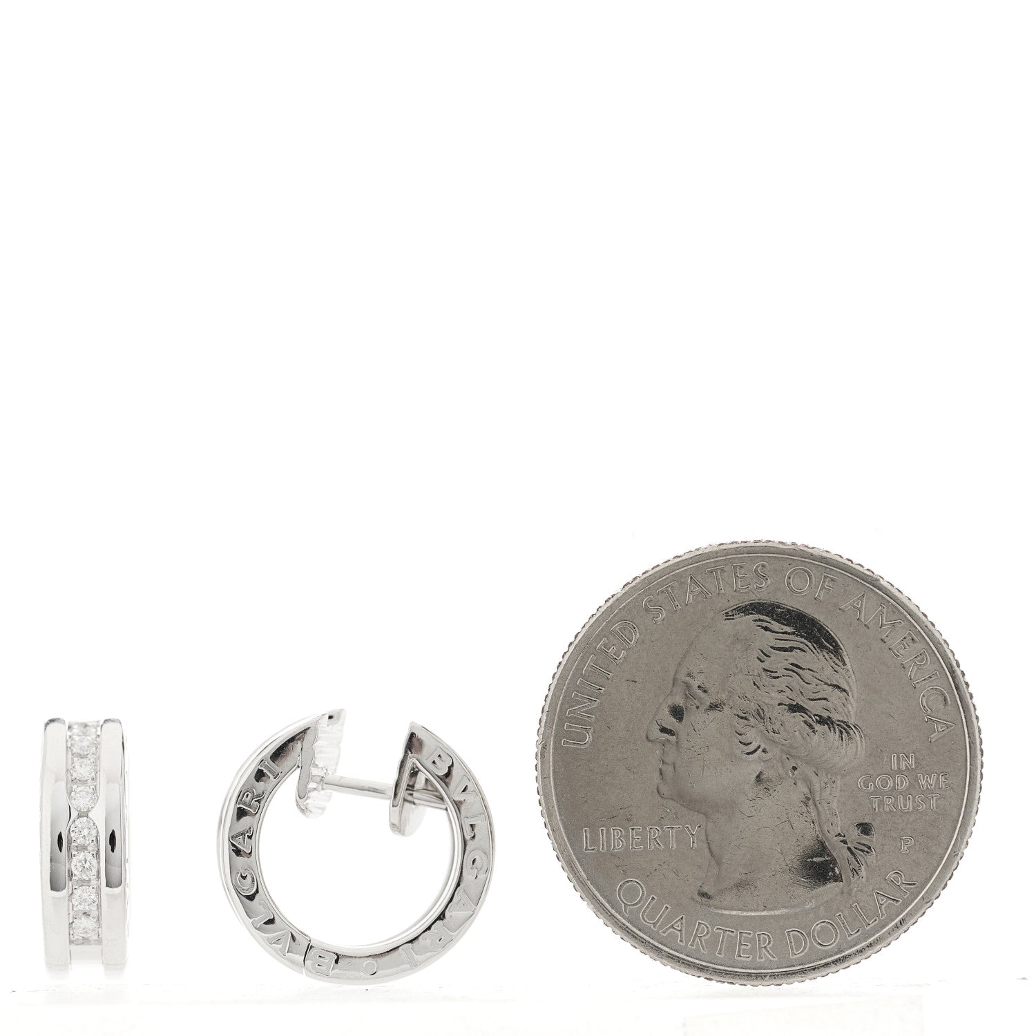 Bulgari 18K White Gold Diamond Small B.Zero1 Hoop Earrings 2 of 5
