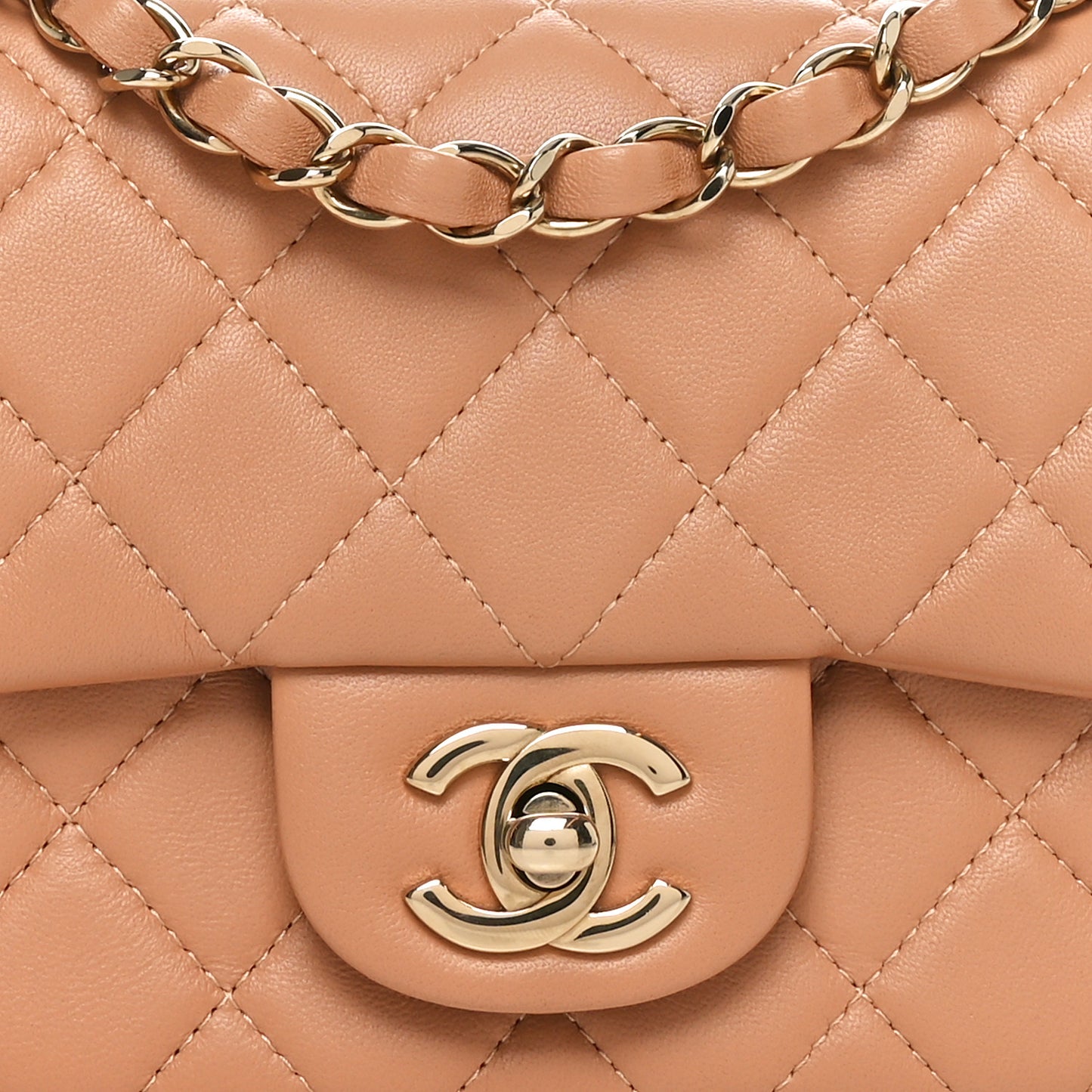 Lambskin Quilted Mini Rectangular Flap Brown
