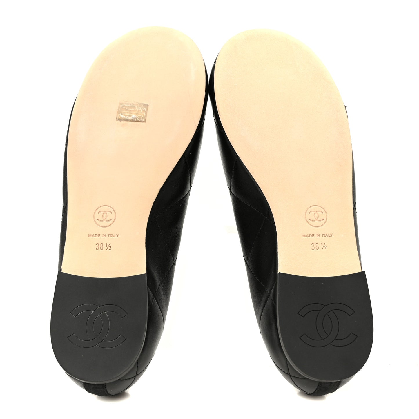 Lambskin Quilted CC Cambon Ballet Flats 38.5 Black White