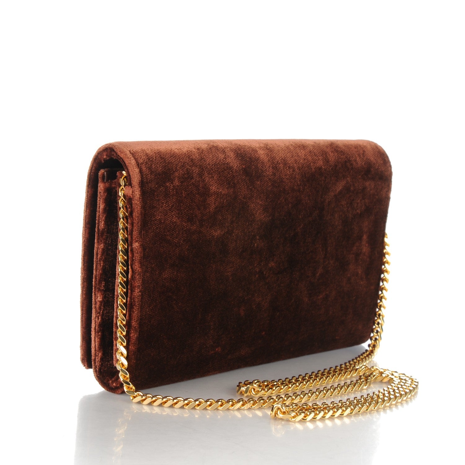 Saint Laurent Velvet Monogram Chain Wallet Red Clay 3 of 7