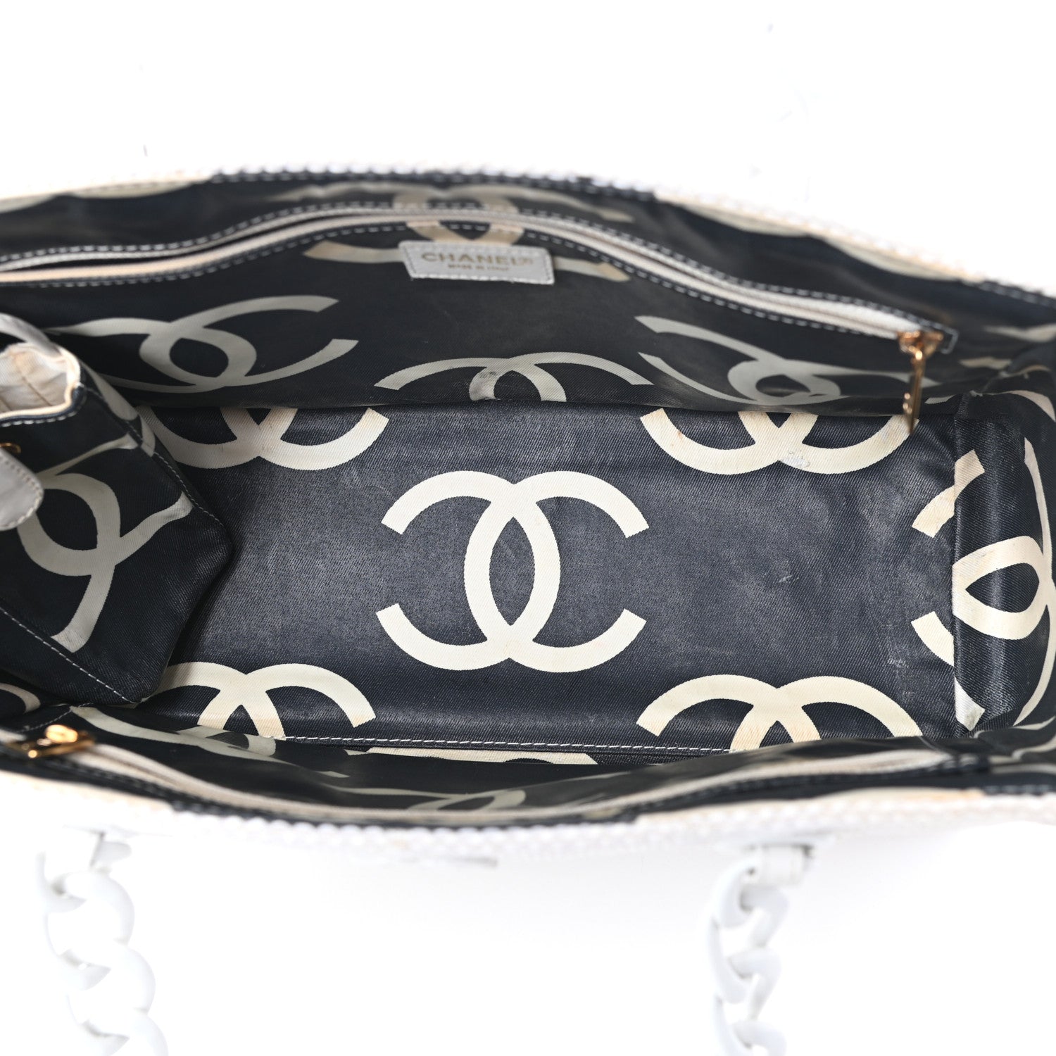 Chanel Woven Canvas Bekko Chain Tote White 5 of 10
