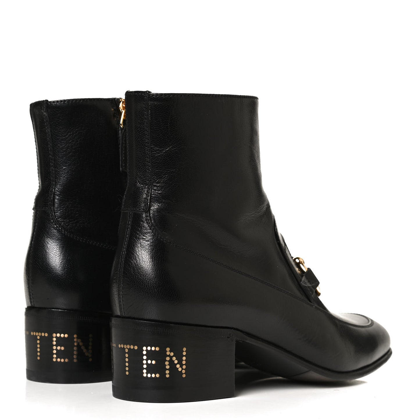 Goatskin Kitten Chain Horsebit Ankle Boots 36.5 Black
