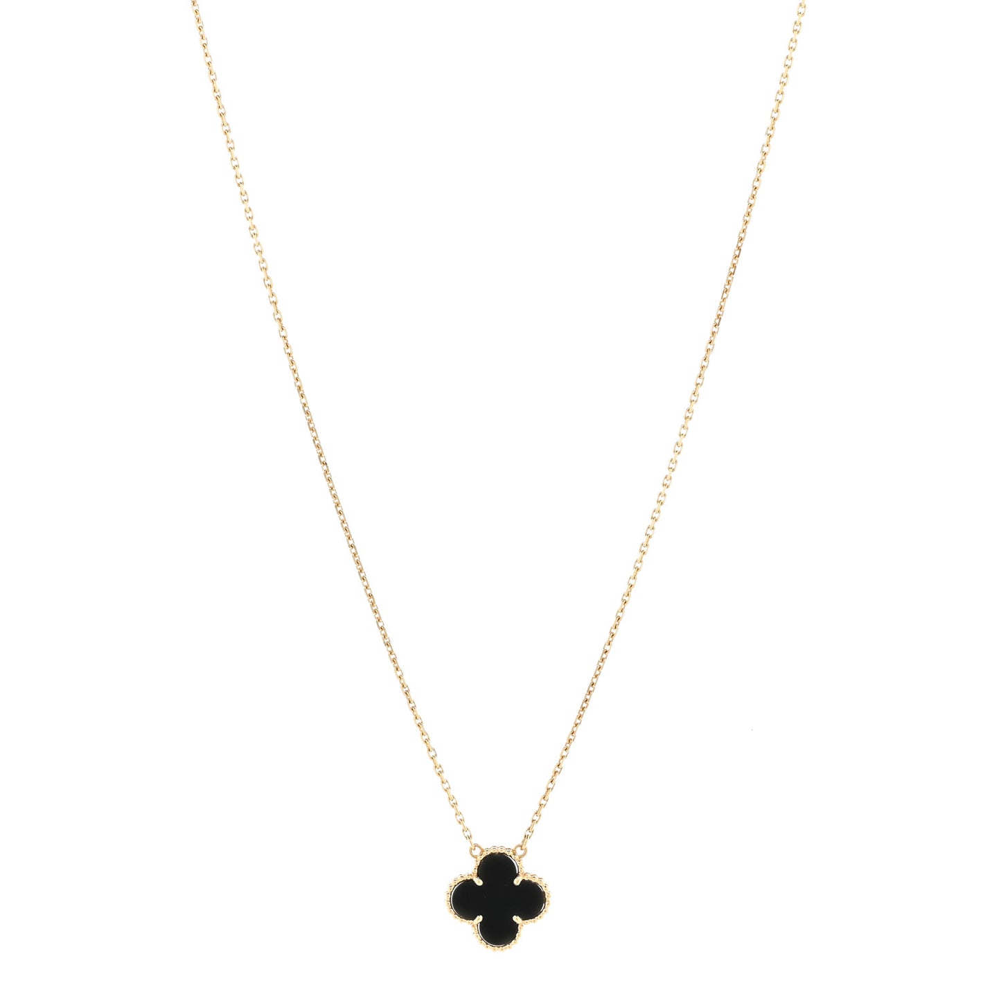 18K Yellow Gold Black Onyx Vintage Alhambra Pendant Necklace