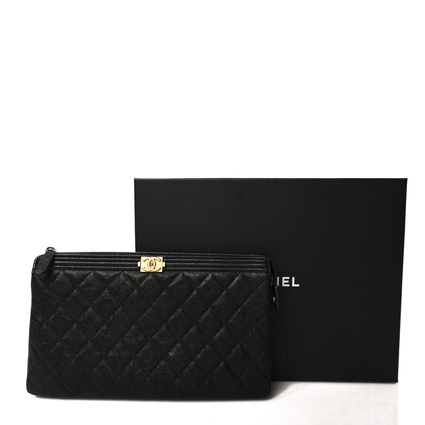 Caviar Quilted Small Zipped Boy Pouch Black