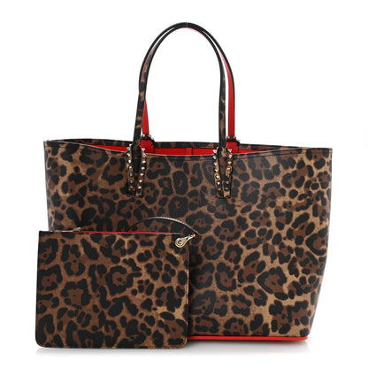 Christian Louboutin Calfskin Leopard Print Spikes East West Cabata Tote Brown 3 of 11